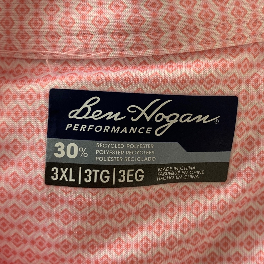 Ben Hogan Performance Pink Geometric Print Short Sleeve Golf Polo Shirt Mens 3XL - Picture 5 of 8